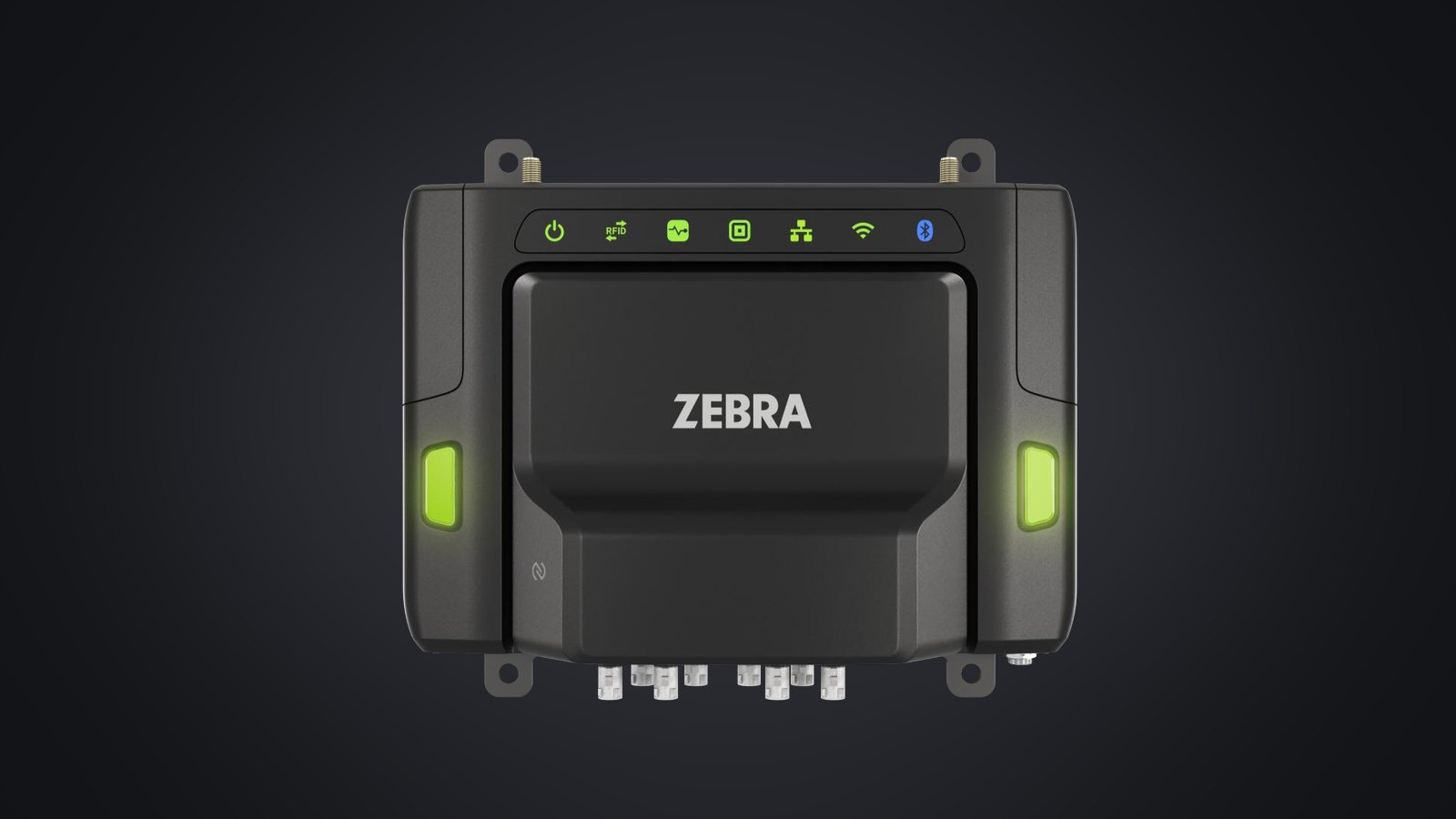 Zebra FXR60 fixed UHF RFID reader with status LEDs, side stack lights, and antenna ports